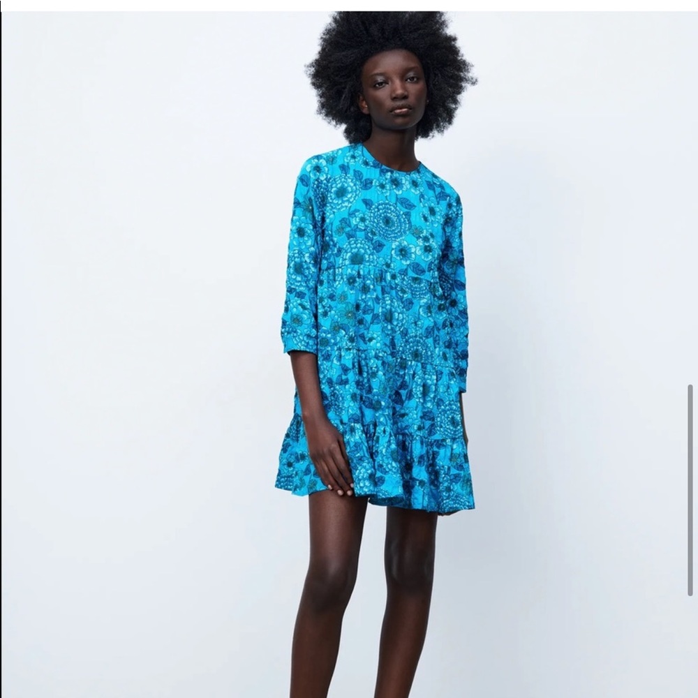 Zara Blue Floral Flounce Dress